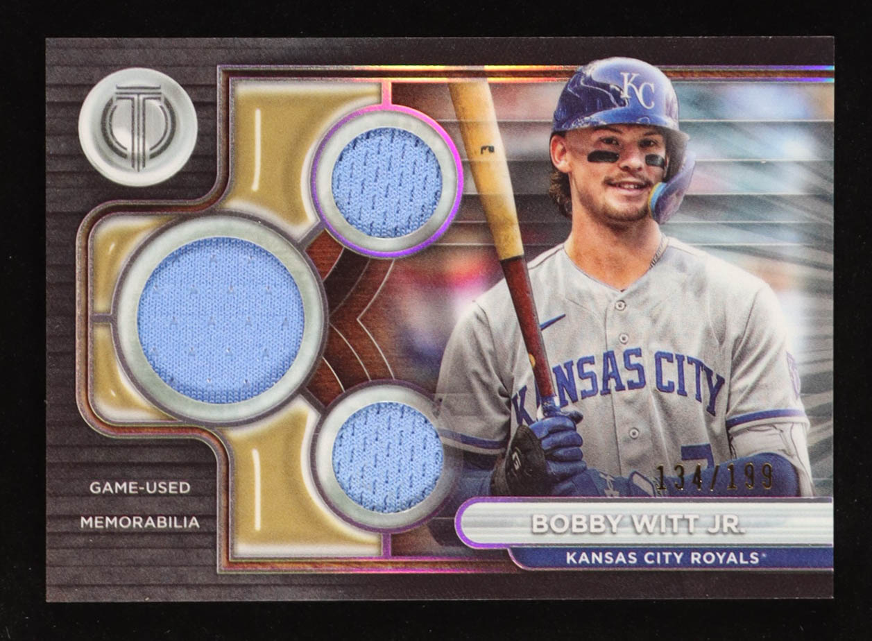 Bobby Witt Jr. 2024 Topps Tribute Triple Relics #TTRBW #134/199 at PristineAuction.com Bobby Witt Jr. 2024 Topps Tribute Triple Relics #TTRBW #134/199 at PristineAuction.com