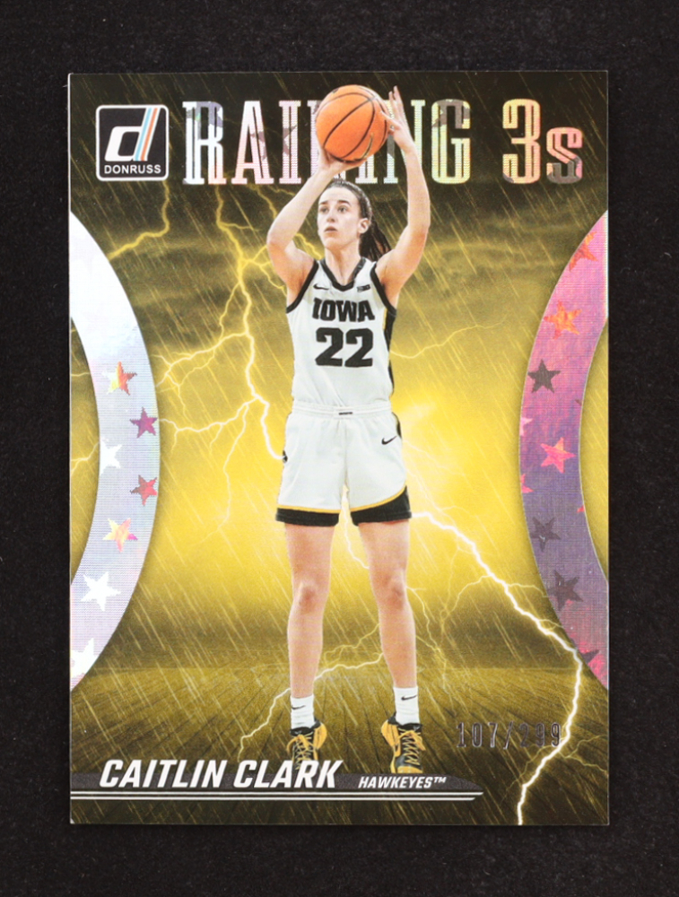 Caitlin Clark 2024 Panini Caitlin Clark Collection Donruss Raining 3's Pointed Stars #R1 RC #107/299