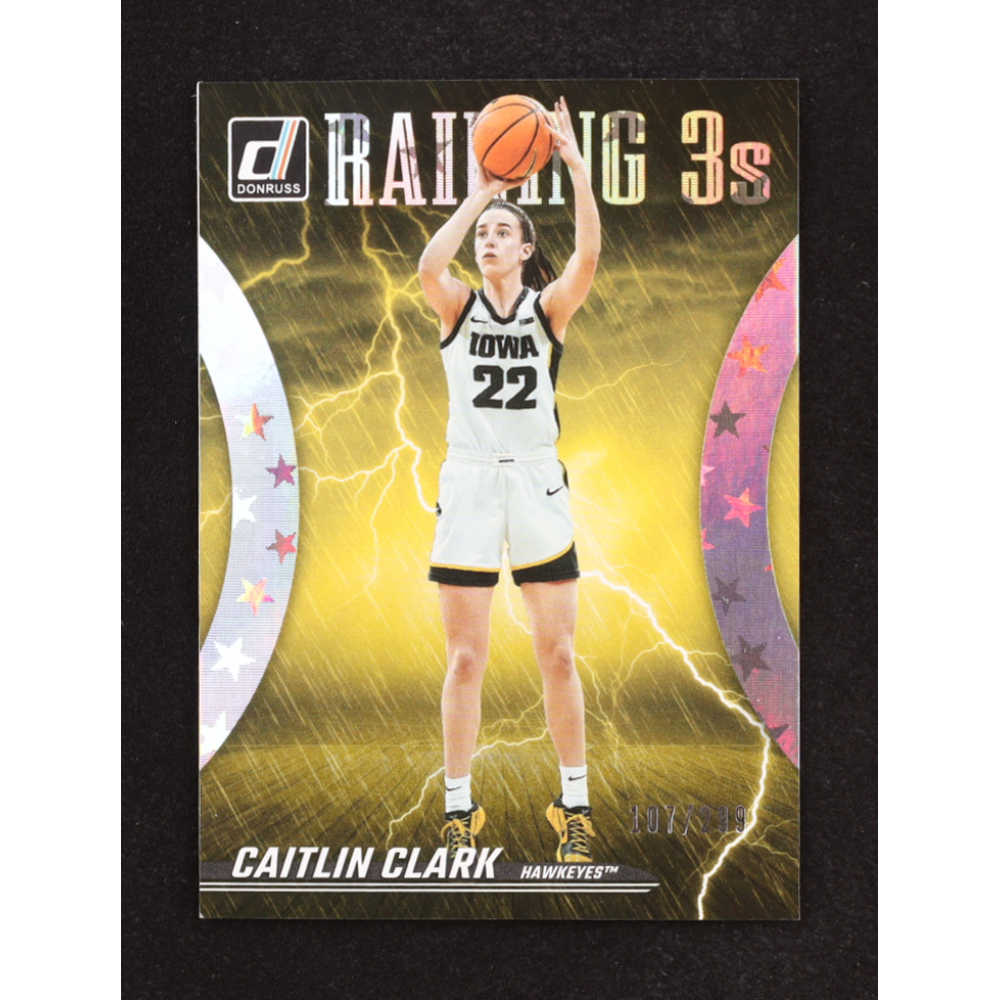 Caitlin Clark 2024 Panini Caitlin Clark Collection Donruss Raining 3's Pointed Stars #R1 RC #107/299 at PristineAuction.com
