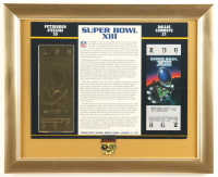 1979 Super Bowl XIII Custom Framed Commemorative Card With 22KT Gold Ticket Display & Official Super Bowl XIII Pin at PristineAuction.com