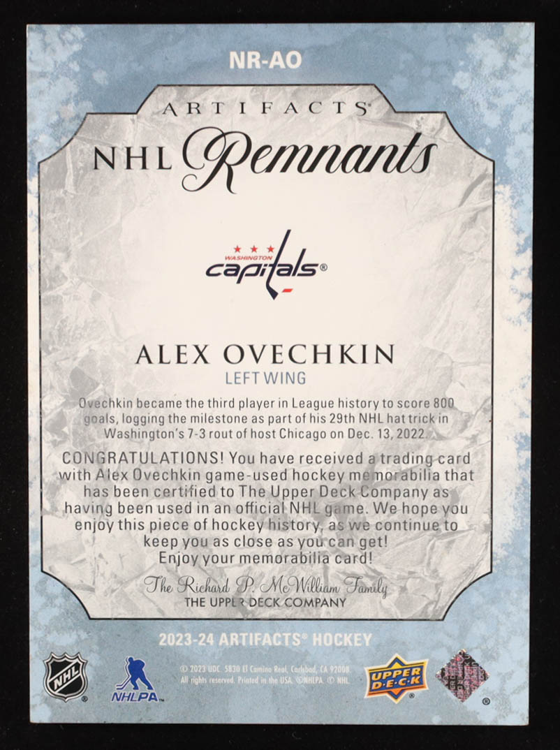 Alex Ovechkin 2023-24 Artifacts NHL Remnants #NRAO C at PristineAuction.com Alex Ovechkin 2023-24 Artifacts NHL Remnants #NRAO C at PristineAuction.com