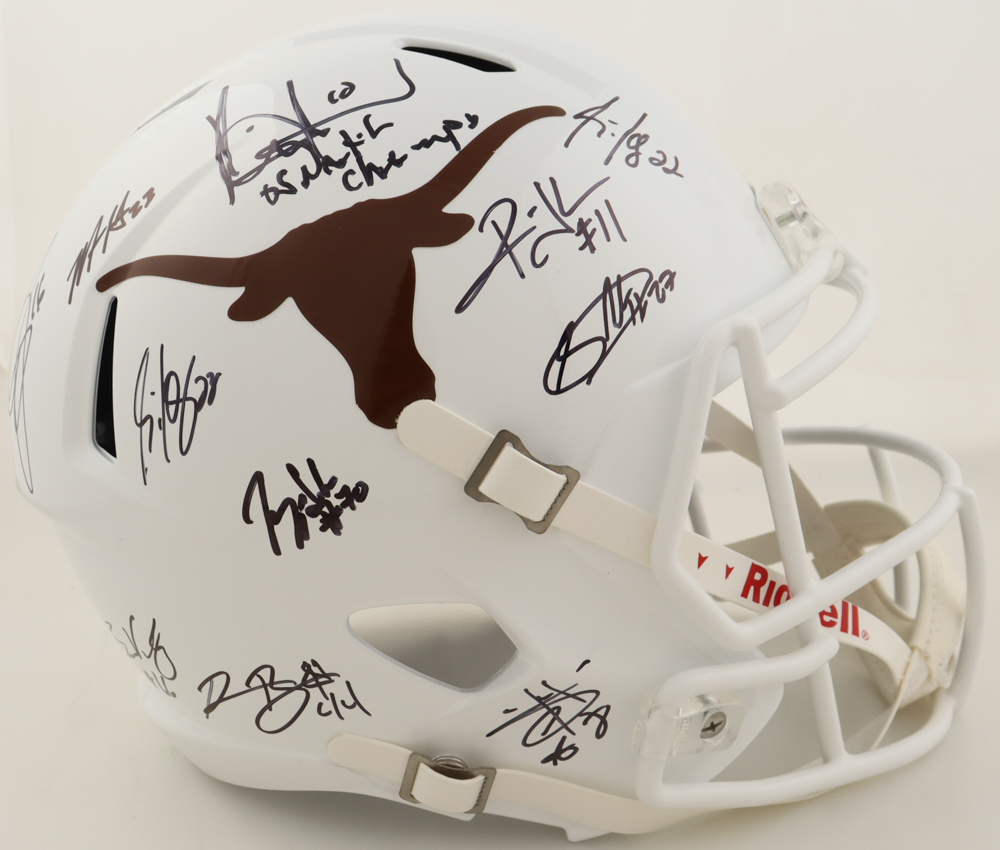 Vince Young, Michael Griffin, Limas Sweed, Aaron Harris, Jordan Shipley | 2005 National Champions Texas Longhorns Full-Size Authentic On-Field Speed Helmet Signed by (24) (AIV) at PristineAuction.com Vince Young, Michael Griffin, Limas Sweed, Aaron Harris, Jordan Shipley | 2005 National Champions Texas Longhorns Full-Size Authentic On-Field Speed Helmet Signed by (24) (AIV) at PristineAuction.com