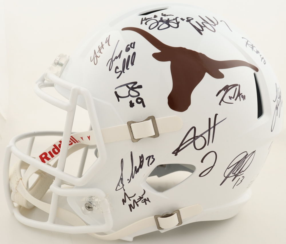 Vince Young, Michael Griffin, Limas Sweed, Aaron Harris, Jordan Shipley | 2005 National Champions Texas Longhorns Full-Size Authentic On-Field Speed Helmet Signed by (24) (AIV) at PristineAuction.com Vince Young, Michael Griffin, Limas Sweed, Aaron Harris, Jordan Shipley | 2005 National Champions Texas Longhorns Full-Size Authentic On-Field Speed Helmet Signed by (24) (AIV) at PristineAuction.com