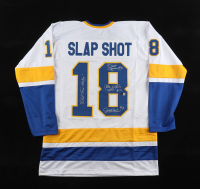 Dave Hanson, Allan Nicholls, & Jeff Carlson Signed Jersey Inscribed "Old Time Hockey" & "Upton" (Beckett) at PristineAuction.com