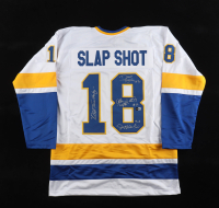 Dave Hanson, Allan Nicholls, & Jeff Carlson Signed Jersey Inscribed "Old Time Hockey" & "Upton" (Beckett) at PristineAuction.com