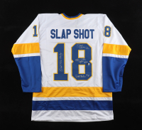 Dave Hanson, Allan Nicholls, & Jeff Carlson Signed Jersey Inscribed "Old Time Hockey" & "Upton" (Beckett) at PristineAuction.com