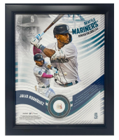 Julio Rodriguez Mariners LE Custom Framed Photo Display with Piece of Game-Used Baseball (MLB) at PristineAuction.com