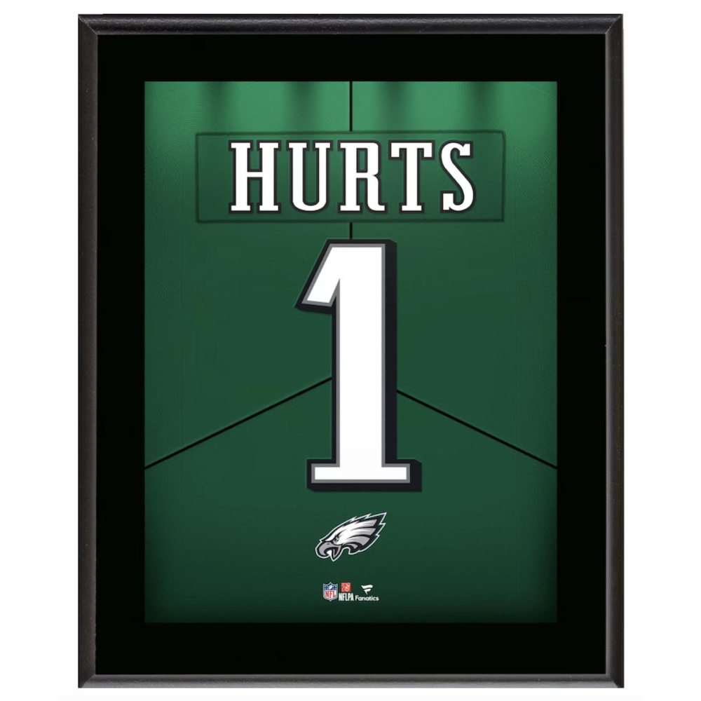 Jalen Hurts Eagles Jersey Number Framed Plaque at PristineAuction.com