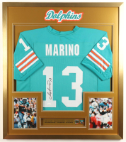 Dan Marino Signed Custom Framed Jersey Display with Stat Plaque & (2) Marino Pins (JSA) at PristineAuction.com