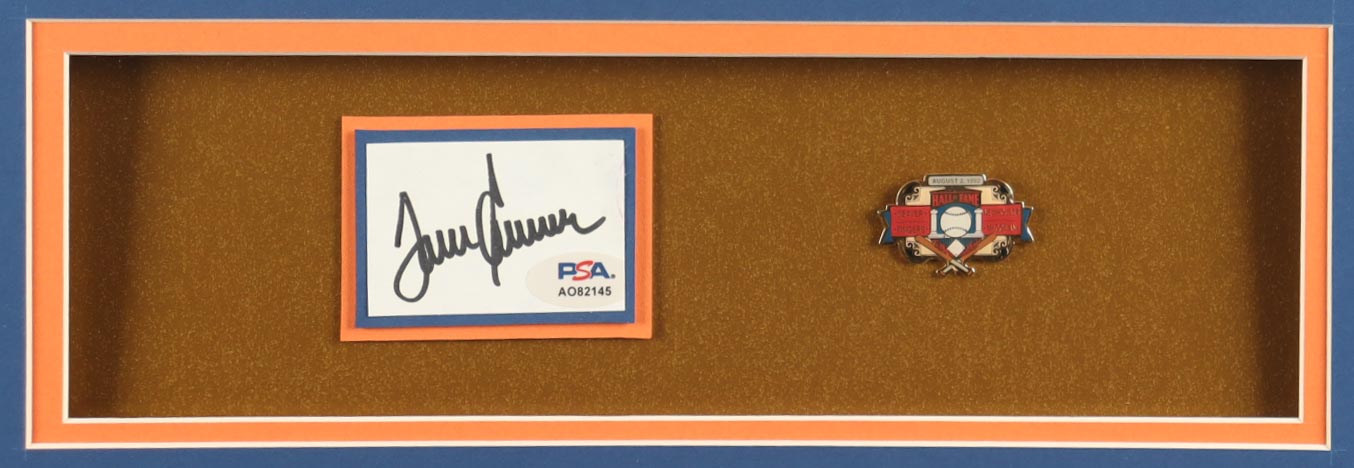 Tom Seaver Signed Custom Framed Cut Display with Jersey & HOF Induction Pin (PSA) at PristineAuction.com Tom Seaver Signed Custom Framed Cut Display with Jersey & HOF Induction Pin (PSA) at PristineAuction.com
