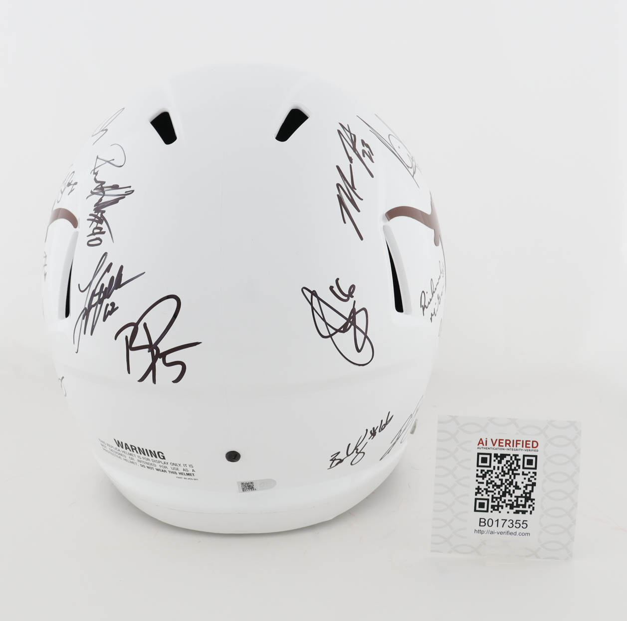 Texas Longhorns Full-Size Speed Helmet Signed by (24) with Vince Young, Romonce Taylor, Michael Griffin, Jermichael Finley with Multiple Career Stat Inscriptions (AIV) at PristineAuction.com Texas Longhorns Full-Size Speed Helmet Signed by (24) with Vince Young, Romonce Taylor, Michael Griffin, Jermichael Finley with Multiple Career Stat Inscriptions (AIV) at PristineAuction.com