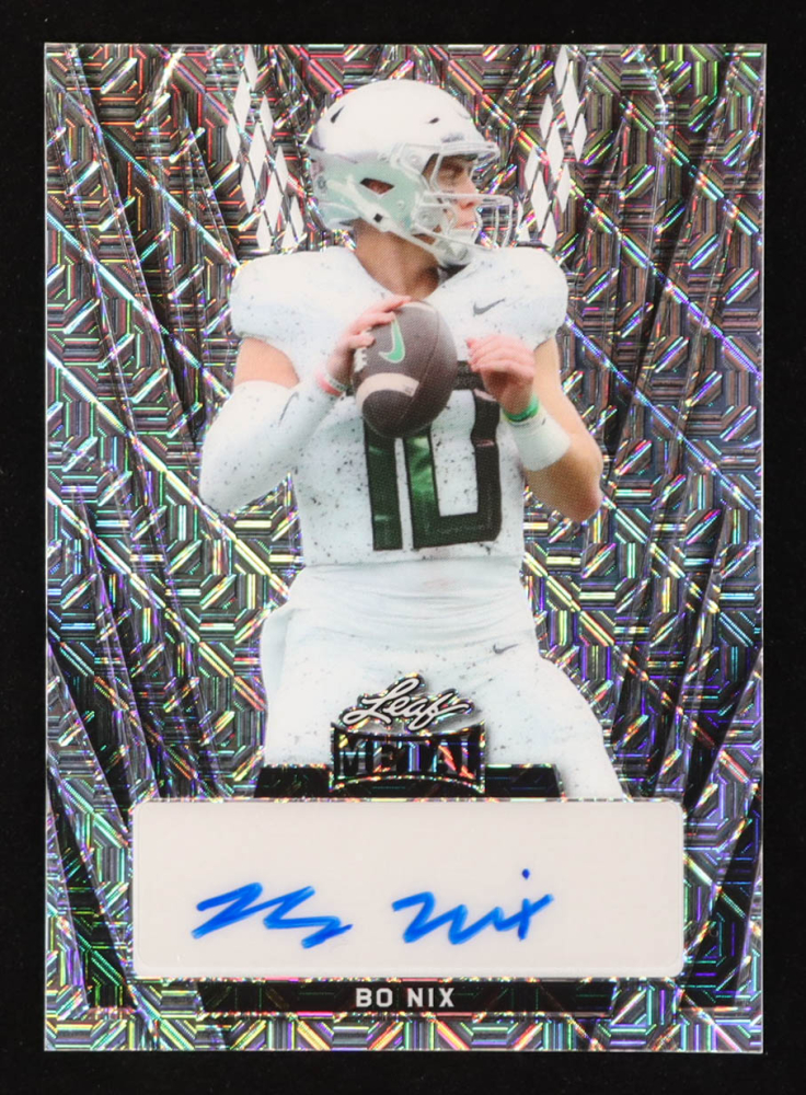 Bo Nix 2024 Leaf Metal Autographs Mojo Silver #BABN1 RC #4/9