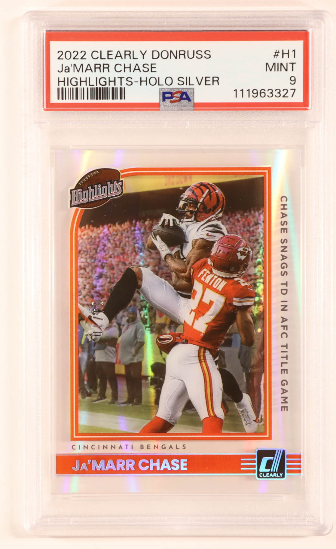 Ja'Marr Chase 2022 Clearly Donruss Clearly Highlights Holo Silver #1 #04/10 (PSA 9) at PristineAuction.com Ja'Marr Chase 2022 Clearly Donruss Clearly Highlights Holo Silver #1 #04/10 (PSA 9) at PristineAuction.com