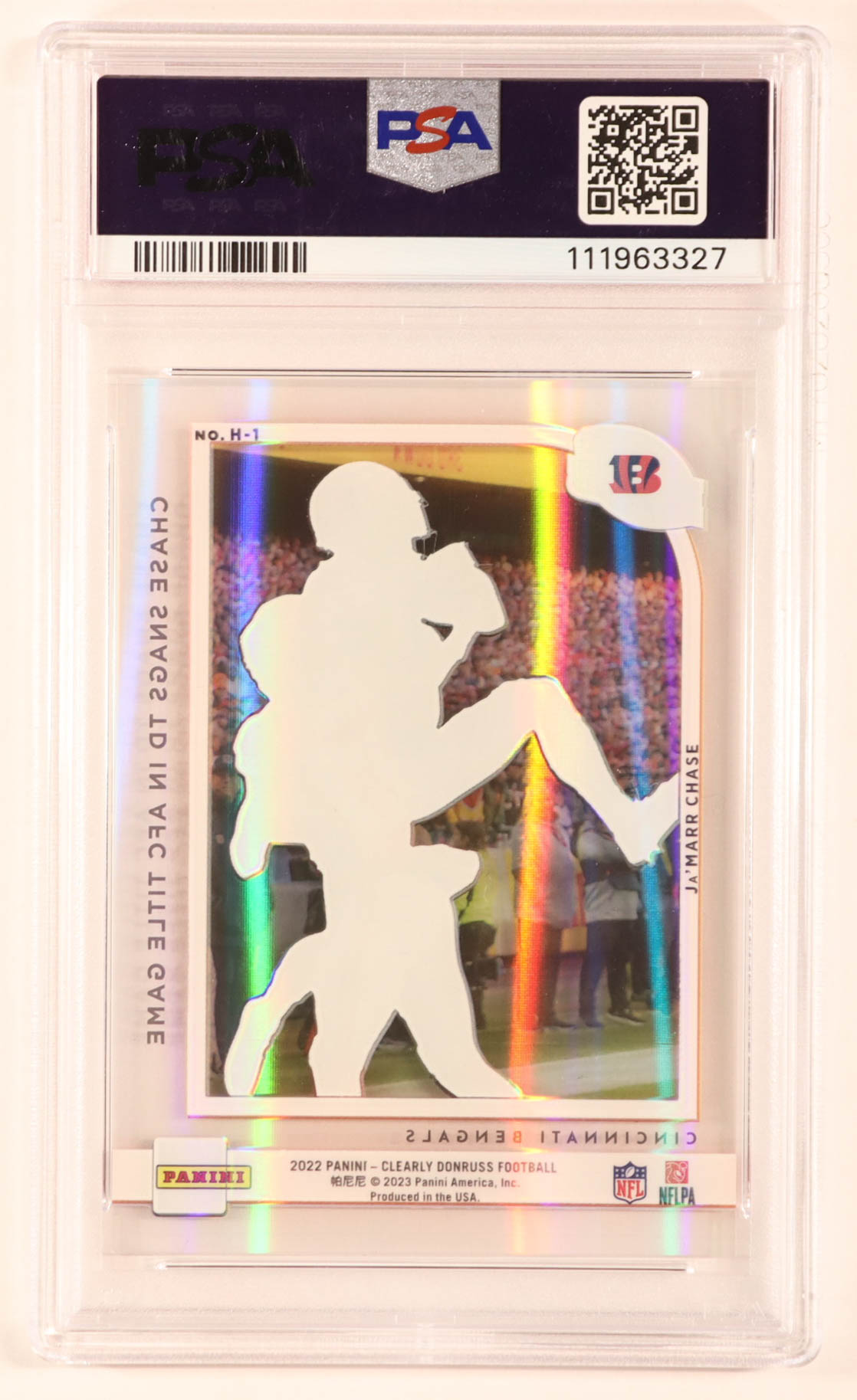 Ja'Marr Chase 2022 Clearly Donruss Clearly Highlights Holo Silver #1 #04/10 (PSA 9) at PristineAuction.com Ja'Marr Chase 2022 Clearly Donruss Clearly Highlights Holo Silver #1 #04/10 (PSA 9) at PristineAuction.com