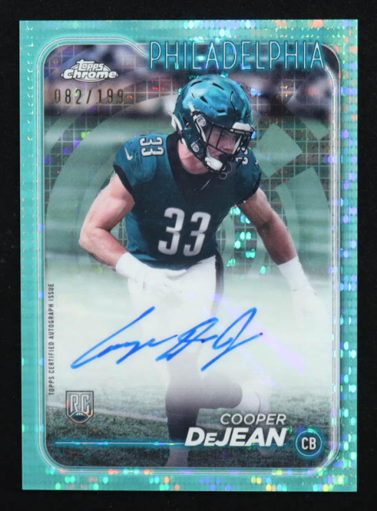 Cooper DeJean 2024 Topps Chrome Rookie Autographs Aqua Sonar Refractors #RACDE #082/199 RC
