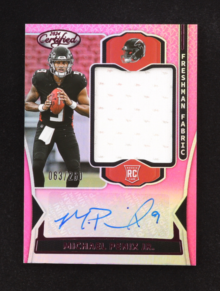 Michael Penix Jr. 2024 Certified Freshman Fabric Mirror Signatures Pink #2 RC #63/260