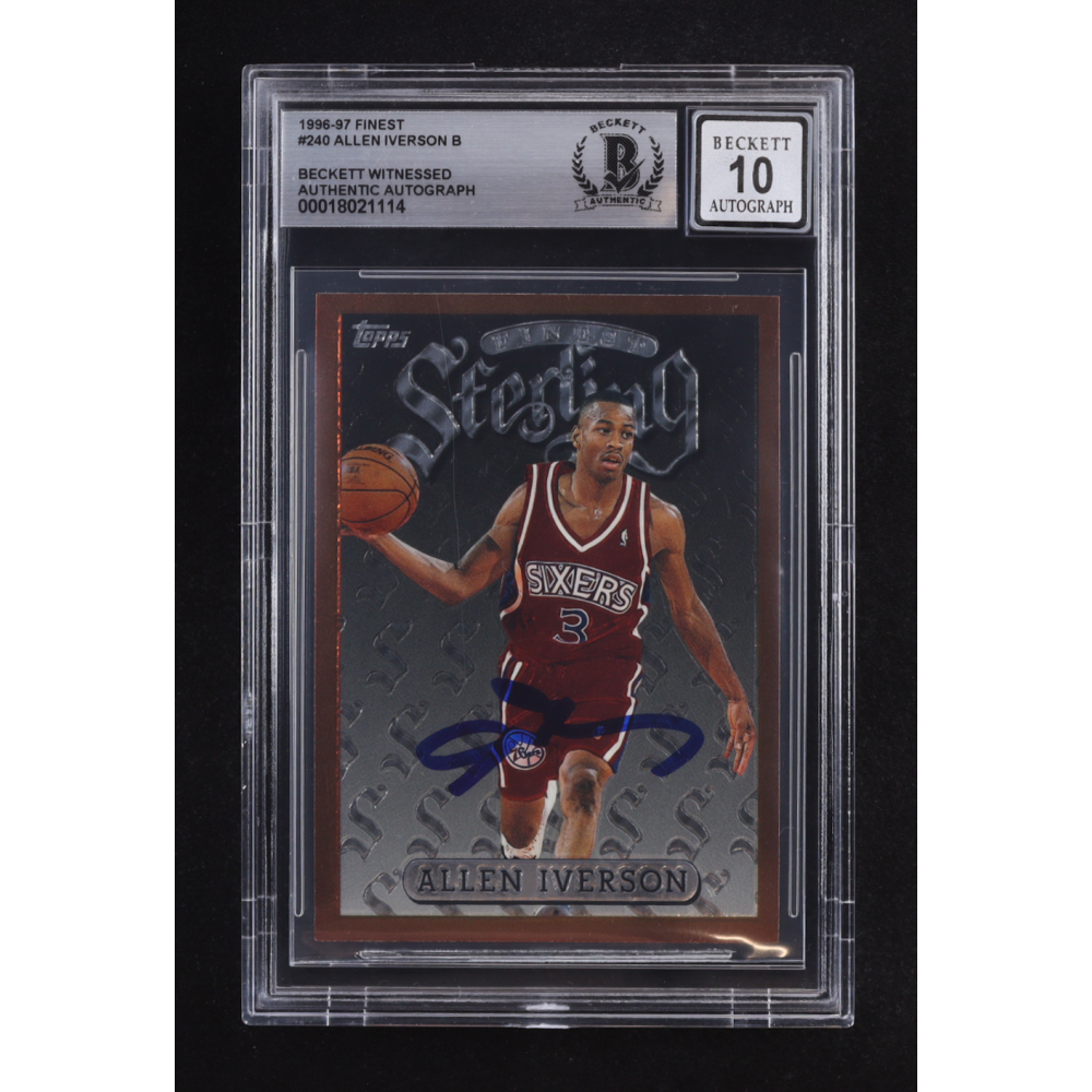 Allen Iverson Signed 1996-97 Topps Finest Sterling #240 RC (BGS | Autograph Graded 10) at PristineAuction.com