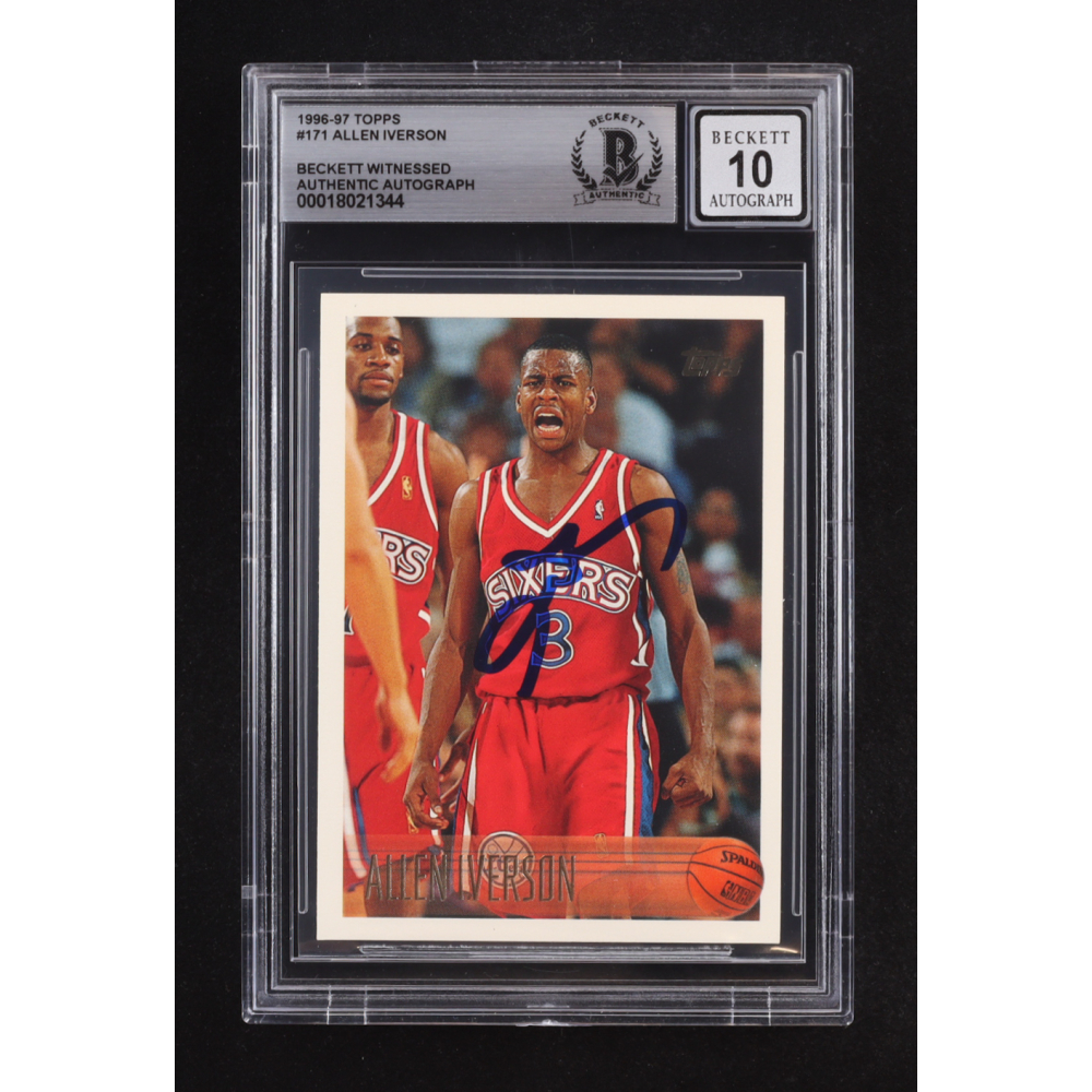 Allen Iverson Signed 1996-97 Topps #171 RC (BGS | Autograph Graded 10) at PristineAuction.com
