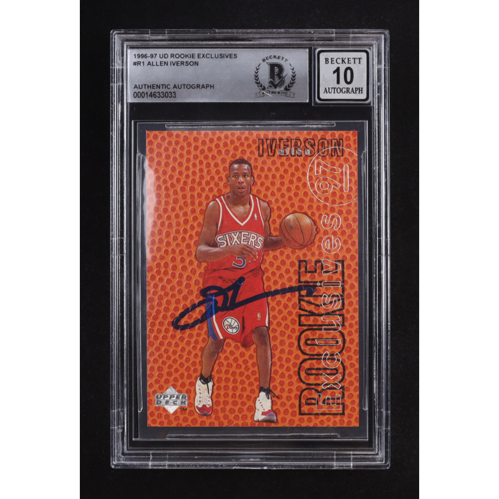 Allen Iverson Signed 1996-97 Upper Deck Rookie Exclusives #R1 RC (BGS | Autograph Grade 10) at PristineAuction.com