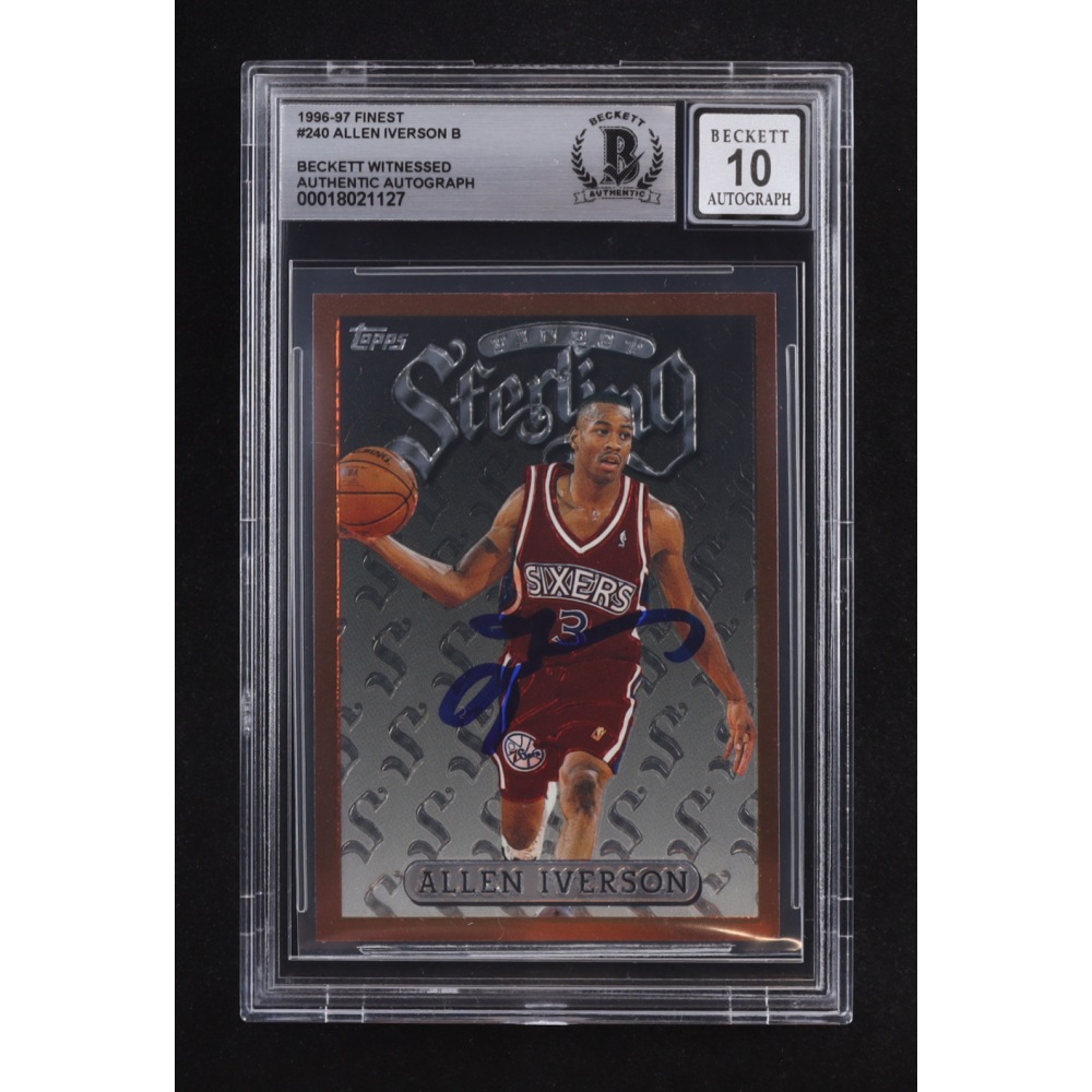 Allen Iverson Signed 1996-97 Topps Finest Sterling #240 RC (BGS | Autograph Graded 10) at PristineAuction.com