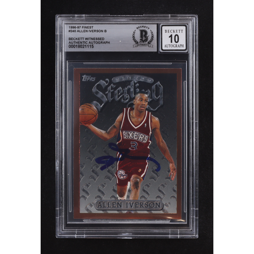 Allen Iverson Signed 1996-97 Topps Finest Sterling #240 RC (BGS | Autograph Graded 10) at PristineAuction.com