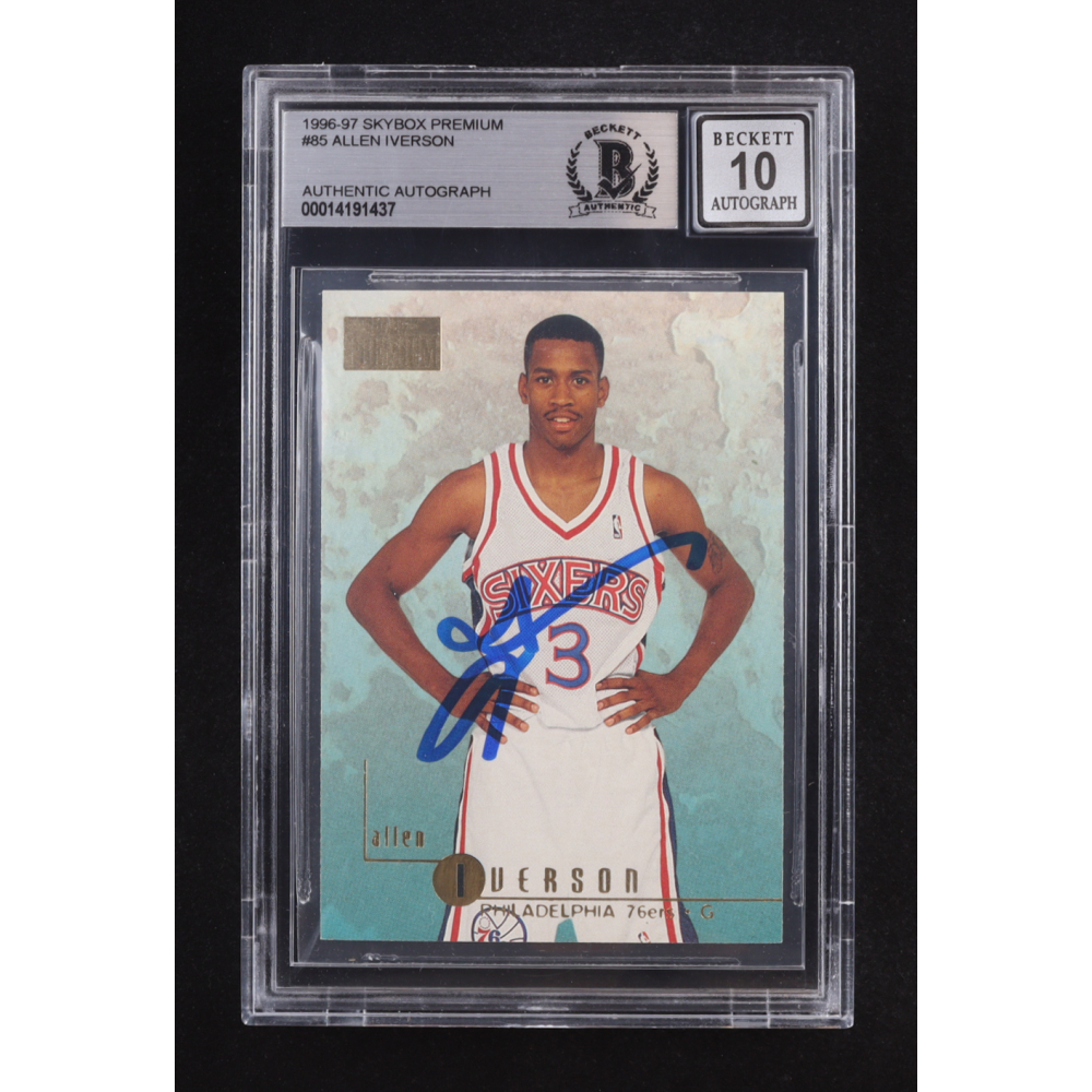 Allen Iverson Signed 1996-97 Skybox Premium #85 RC (BAS | Auto 10) at PristineAuction.com
