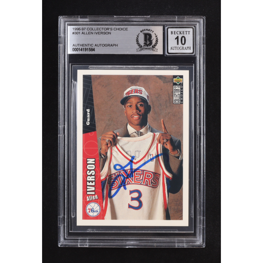 Allen Iverson Signed 1996-97 Collector's Choice #301 RC (BAS | Auto 10) at PristineAuction.com