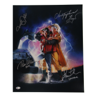 "Back to the Future" 16x20 Photo Signed by (4) with Michael J. Fox, Christopher Lloyd, Lea Thompson, Tom Wilson With Character Inscriptions (Beckett) at PristineAuction.com