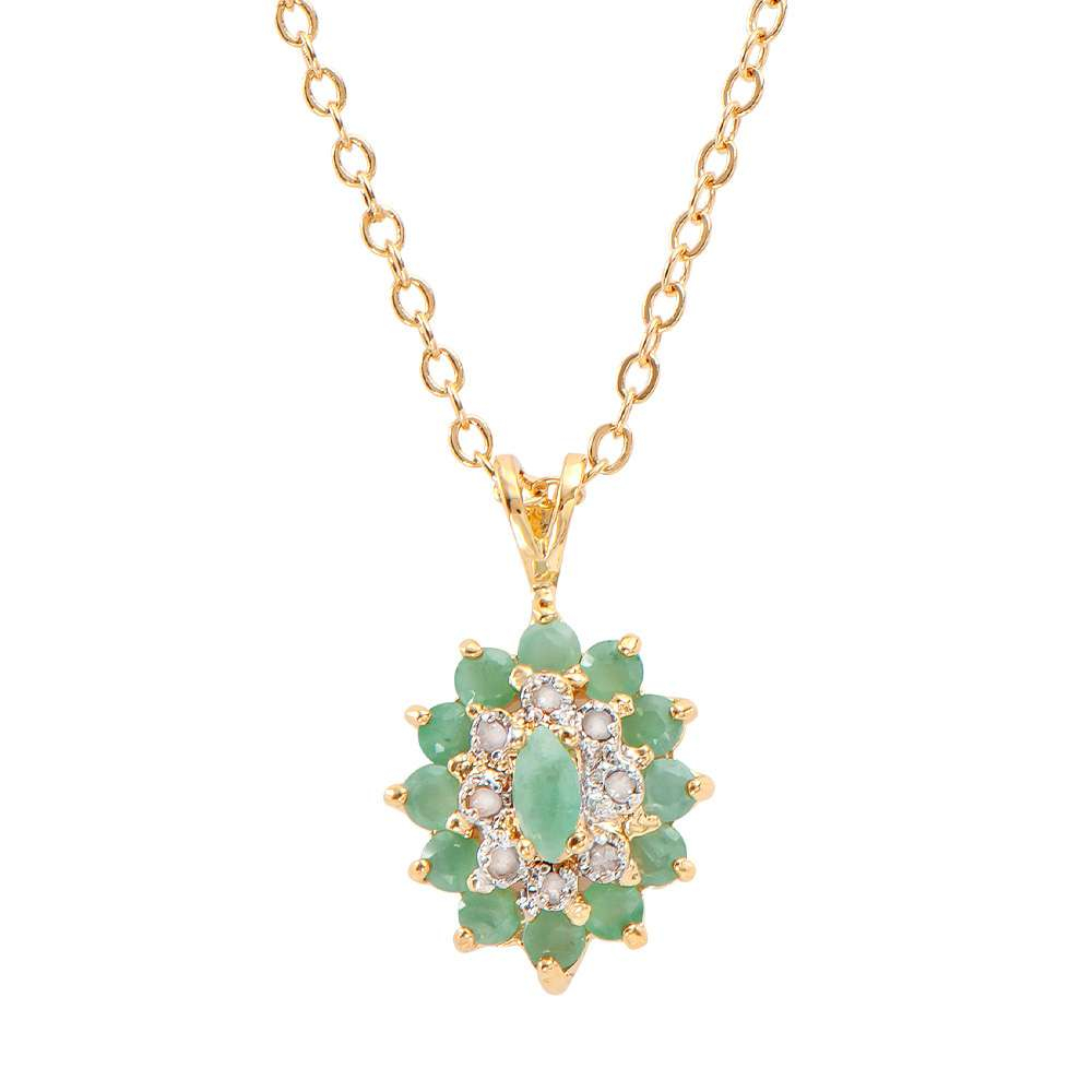 1.07 (CTW) Emerald & Diamond 18K Gold Plated 18" Necklace AAA, I3  | Estimated Value $1,569 (AMG) at PristineAuction.com