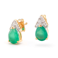 2.15 (CTW) Green Agate & Diamonds 18K Gold Plated Designer Earrings | Estimated Value $1,269 (AMG) at PristineAuction.com