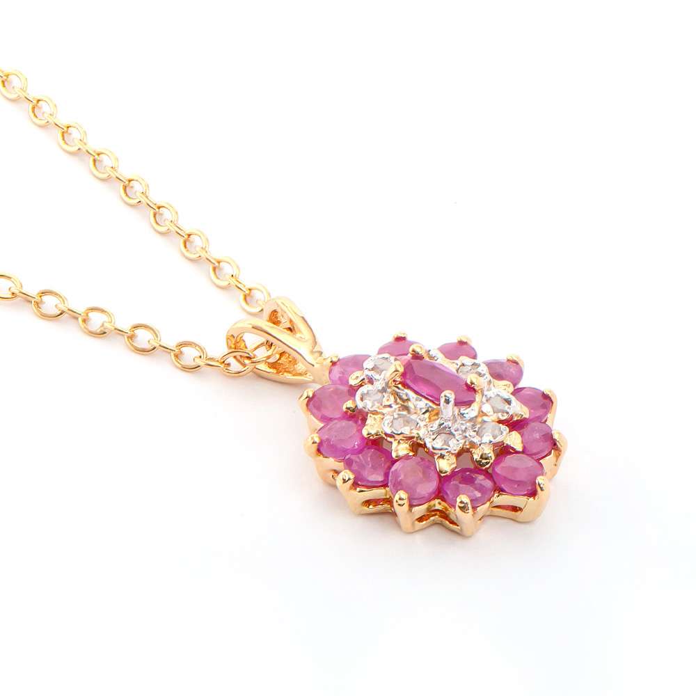 1.28 (CTW) Ruby & Diamonds 18K Gold Plated Designer Necklace Size, 18 in | Estimated Retail Value: $1,589 (AMG) at PristineAuction.com 1.28 (CTW) Ruby & Diamonds 18K Gold Plated Designer Necklace Size, 18 in | Estimated Retail Value: $1,589 (AMG) at PristineAuction.com