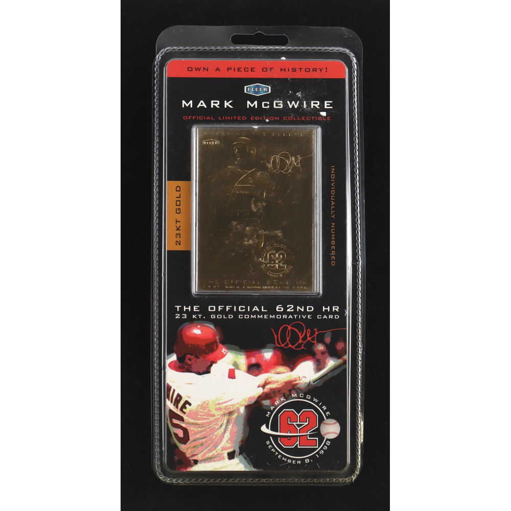 Mark McGwire 1998 Fleer The Official 62nd Home Run 23Kt Gold Commemorative Card in Original Packaging at PristineAuction.com