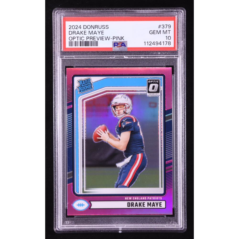 Drake Maye 2024 Donruss Optic Rated Rookies Preview Pink #379 RC (PSA 10) at PristineAuction.com Drake Maye 2024 Donruss Optic Rated Rookies Preview Pink #379 RC (PSA 10) at PristineAuction.com