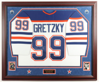 Wayne Gretzky Signed Custom Framed Jersey Display with (2) Sports Cards & HOF Plaque (Gretzky) at PristineAuction.com