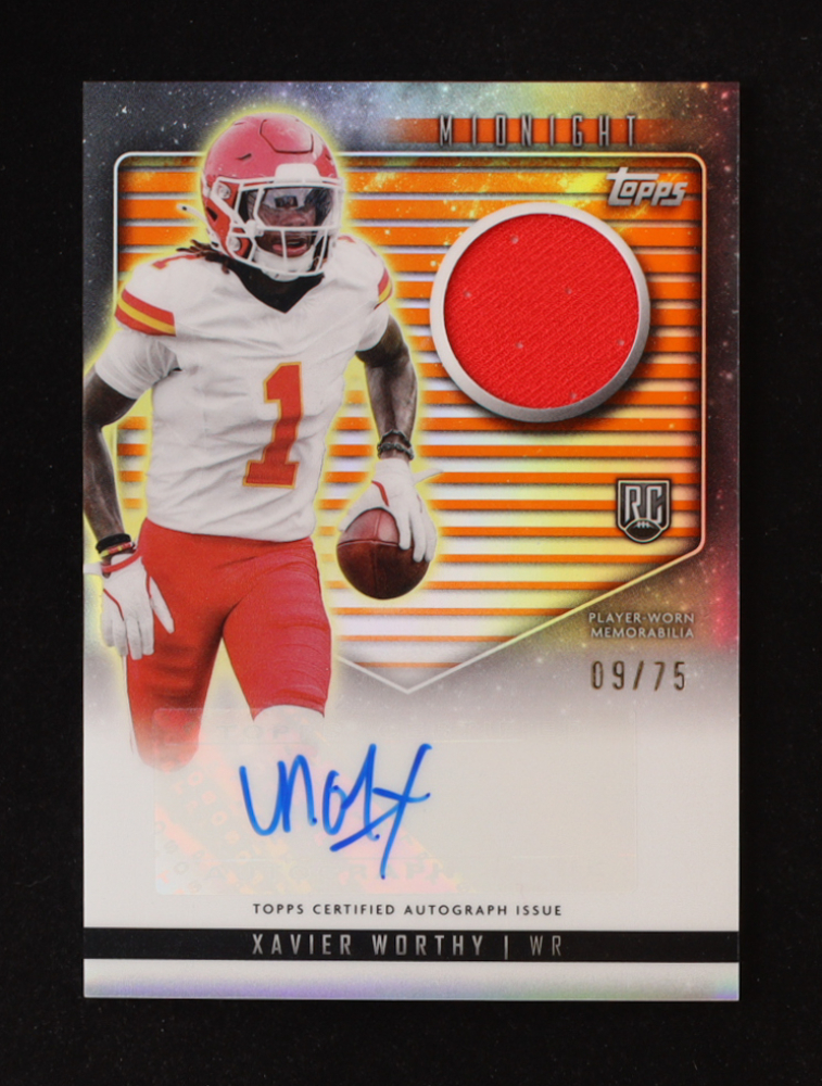Xavier Worthy 2024 Topps Midnight Rookie Jersey Autographs Dusk #RJAXW #09/75 RC