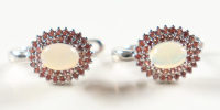 New 3.8 CTW Pair of Rhodolite & Opal Earrings | Estimated Retail Value: $1,950 (UGL) at PristineAuction.com