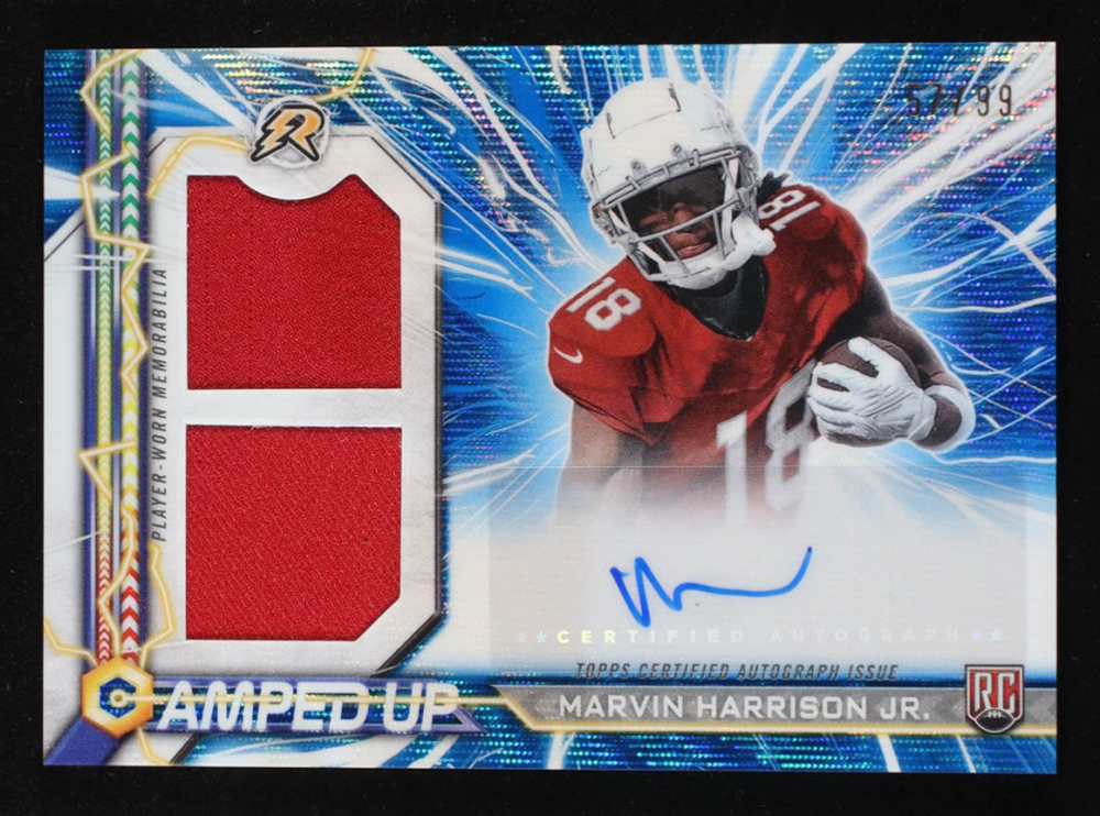 Marvin Harrison Jr. 2024 Topps Resurgence Amped Up Rookie Patch Autographs Blue Surge #AUMH RC #57/99