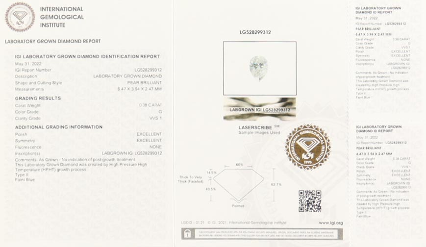 New .38 Carat Loose Lab Grown Diamond G, VVS1 (IGI) at PristineAuction.com New .38 Carat Loose Lab Grown Diamond G, VVS1 (IGI) at PristineAuction.com