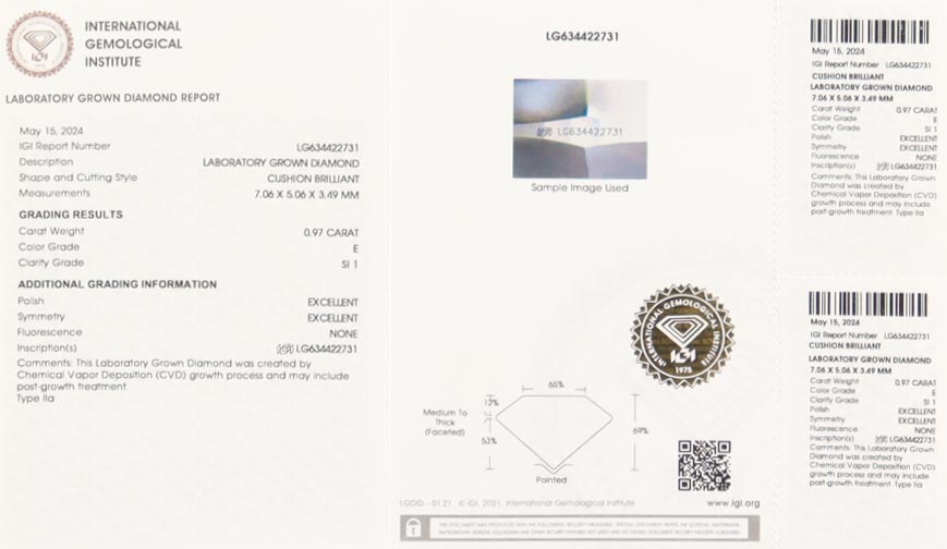 New .97 Carat Loose Lab Grown Diamond E, SI1 (IGI) at PristineAuction.com New .97 Carat Loose Lab Grown Diamond E, SI1 (IGI) at PristineAuction.com