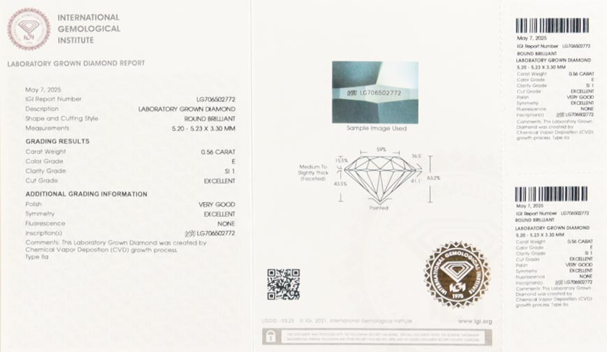 New .56 Carat Loose Lab Grown Diamond E, SI1 (IGI) at PristineAuction.com New .56 Carat Loose Lab Grown Diamond E, SI1 (IGI) at PristineAuction.com