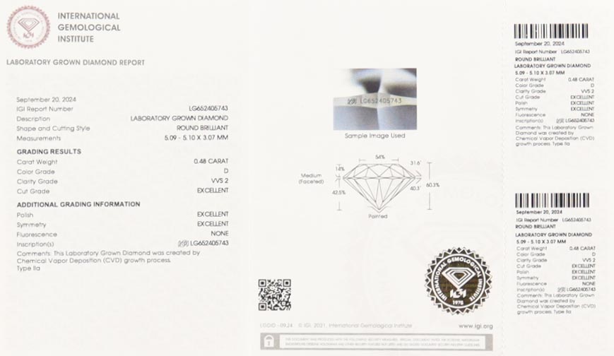 New .48 Carat Loose Lab Grown Diamond D, VVS2 (IGI) at PristineAuction.com New .48 Carat Loose Lab Grown Diamond D, VVS2 (IGI) at PristineAuction.com
