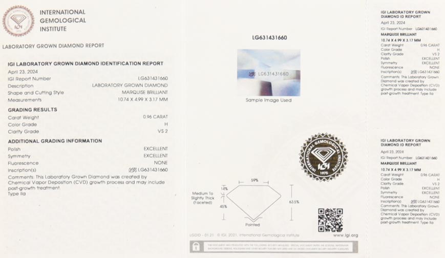 New .96 Carat Loose Lab Grown Diamond H, VS2 (IGI) at PristineAuction.com New .96 Carat Loose Lab Grown Diamond H, VS2 (IGI) at PristineAuction.com