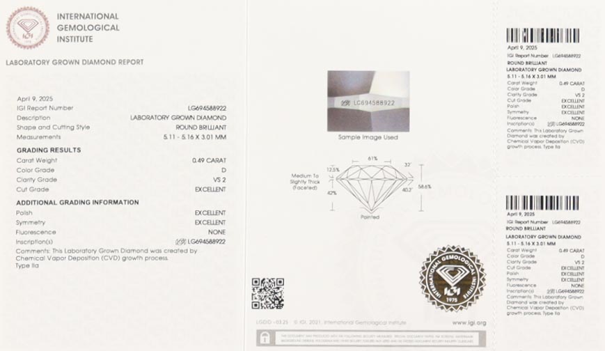 New .49 Carat Loose Lab Grown Diamond D, VS2 (IGI) at PristineAuction.com New .49 Carat Loose Lab Grown Diamond D, VS2 (IGI) at PristineAuction.com