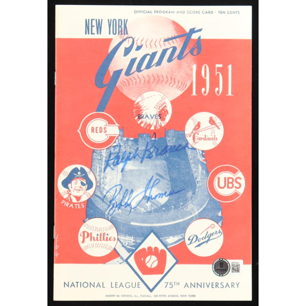 Ralph Branca & Bobby Thomson Signed 1951 Giants 75th Anniversary Program & Score Card (Beckett) at PristineAuction.com