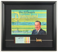 1964 "Walt Disney's Guide to Disneyland" Custom Framed Display with Vintage Disneyland A-to-E Ticket Book & Gold Disneyland USA Pin at PristineAuction.com