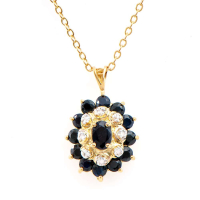 2.66 (CTW) Black Sapphire & Diamond 18K Gold Plated Designer Pendant, 18 in | Estimated Value $1,789 (AMG) at PristineAuction.com