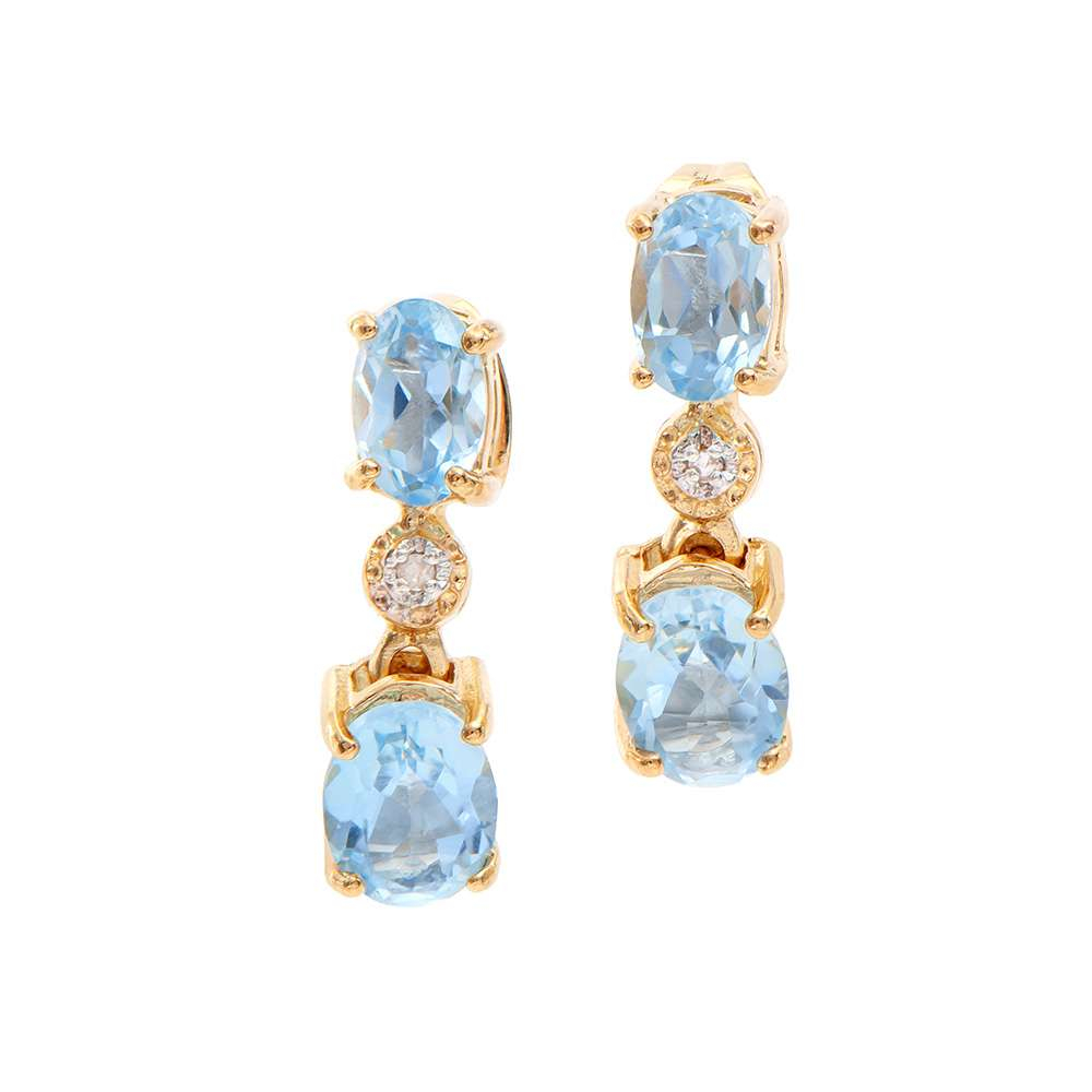 2.82 (CTW) Blue Topaz & Diamond 18K Gold Plated Designer Earrings | Estimated Retail Value: $1,119 (AMG) at PristineAuction.com