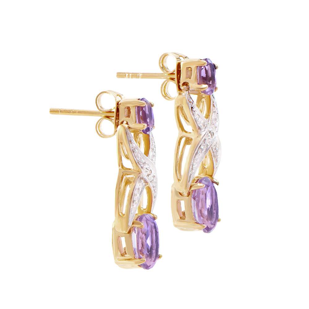2.72 (CTW) Amethyst & Diamond 18K Gold Plated Designer Earrings | Estimated Value $1,189 (AMG) at PristineAuction.com 2.72 (CTW) Amethyst & Diamond 18K Gold Plated Designer Earrings | Estimated Value $1,189 (AMG) at PristineAuction.com