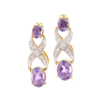 2.72 (CTW) Amethyst & Diamond 18K Gold Plated Designer Earrings | Estimated Value $1,189 (AMG) at PristineAuction.com