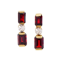 3.52 (CTW) Garnet & Diamond 18K Gold Plated Designer Earrings | Estimated Value $1,289 (AMG) at PristineAuction.com